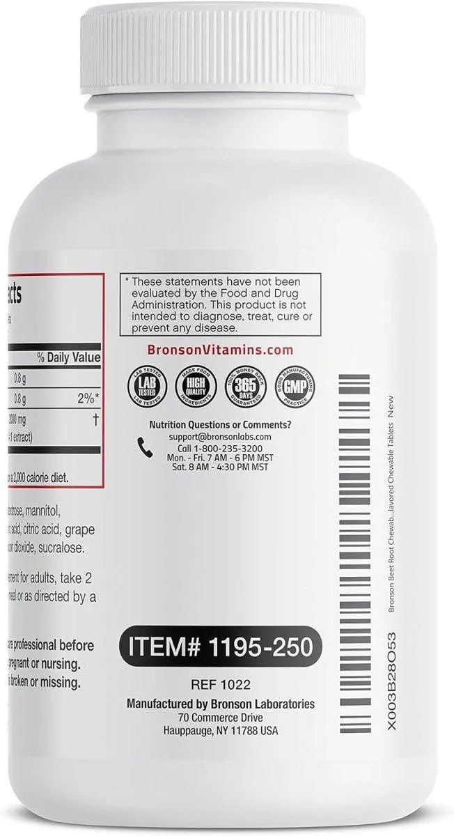 BRONSON - Bronson Beet Root Chewables 2000Mg. 250 Tabletas Masticables - The Red Vitamin MX - Suplementos Alimenticios - {{ shop.shopifyCountryName }}