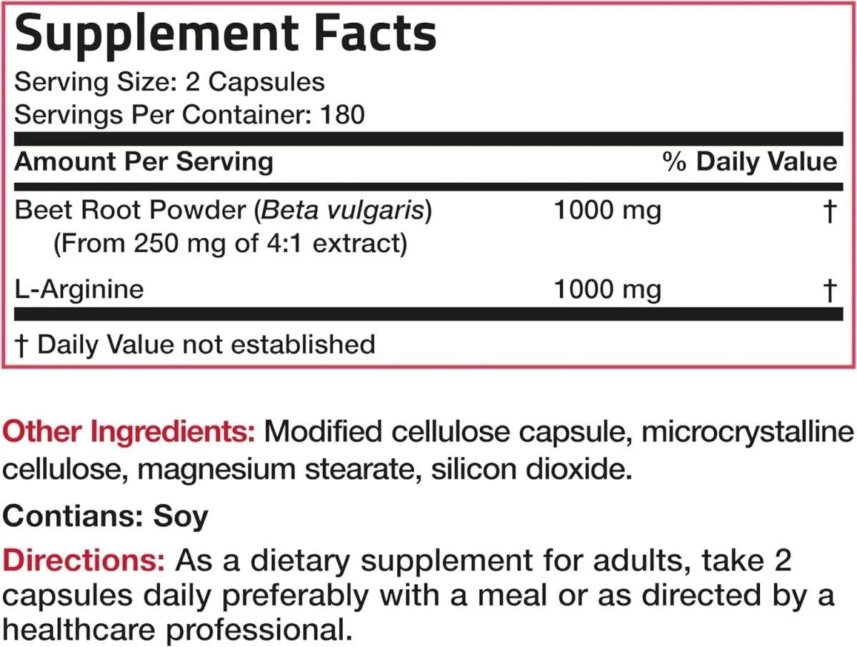 BRONSON - Bronson Beet Root + L-Arginine 2000MG. 360 Capsulas - The Red Vitamin MX - Suplementos Alimenticios - {{ shop.shopifyCountryName }}