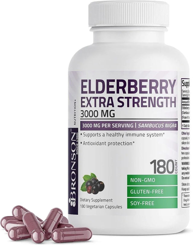 BRONSON - Bronson Elderberry Extra Strength 3000Mg. 180 Capsulas - The Red Vitamin MX - Suplementos Alimenticios - {{ shop.shopifyCountryName }}