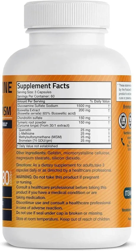 BRONSON - Bronson Glucosamine Chondroitin Turmeric & MSM 180 Capsulas - The Red Vitamin MX - Suplementos Alimenticios - {{ shop.shopifyCountryName }}