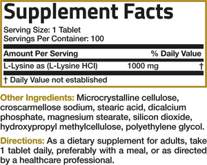 BRONSON - Bronson L-Lysine Extra Strength 1000Mg. 100 Tabletas - The Red Vitamin MX - Suplementos Alimenticios - {{ shop.shopifyCountryName }}