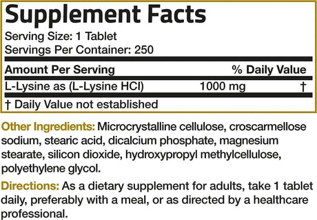 BRONSON - Bronson L-Lysine Extra Strength 1000Mg. 250 Tabletas - The Red Vitamin MX - Suplementos Alimenticios - {{ shop.shopifyCountryName }}