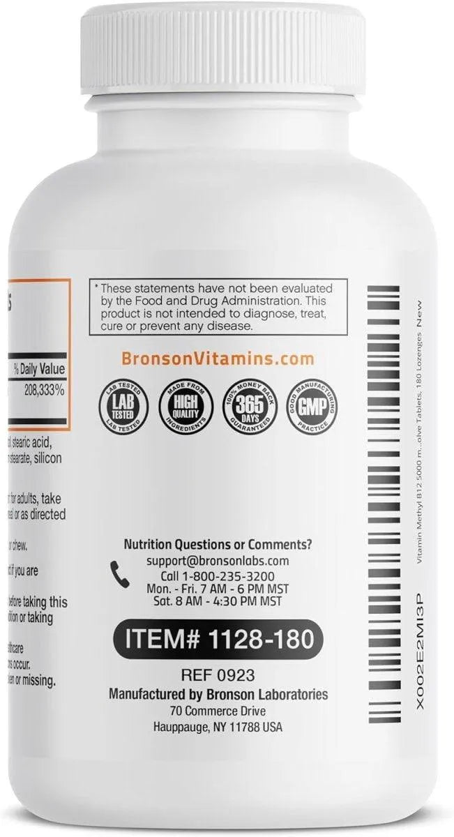 BRONSON - Bronson Methyl B12 5000mcg Vitamin B12 180 Tabletas - The Red Vitamin MX - Suplementos Alimenticios - {{ shop.shopifyCountryName }}