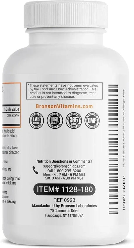 BRONSON - Bronson Methyl B12 5000mcg Vitamin B12 180 Tabletas - The Red Vitamin MX - Suplementos Alimenticios - {{ shop.shopifyCountryName }}