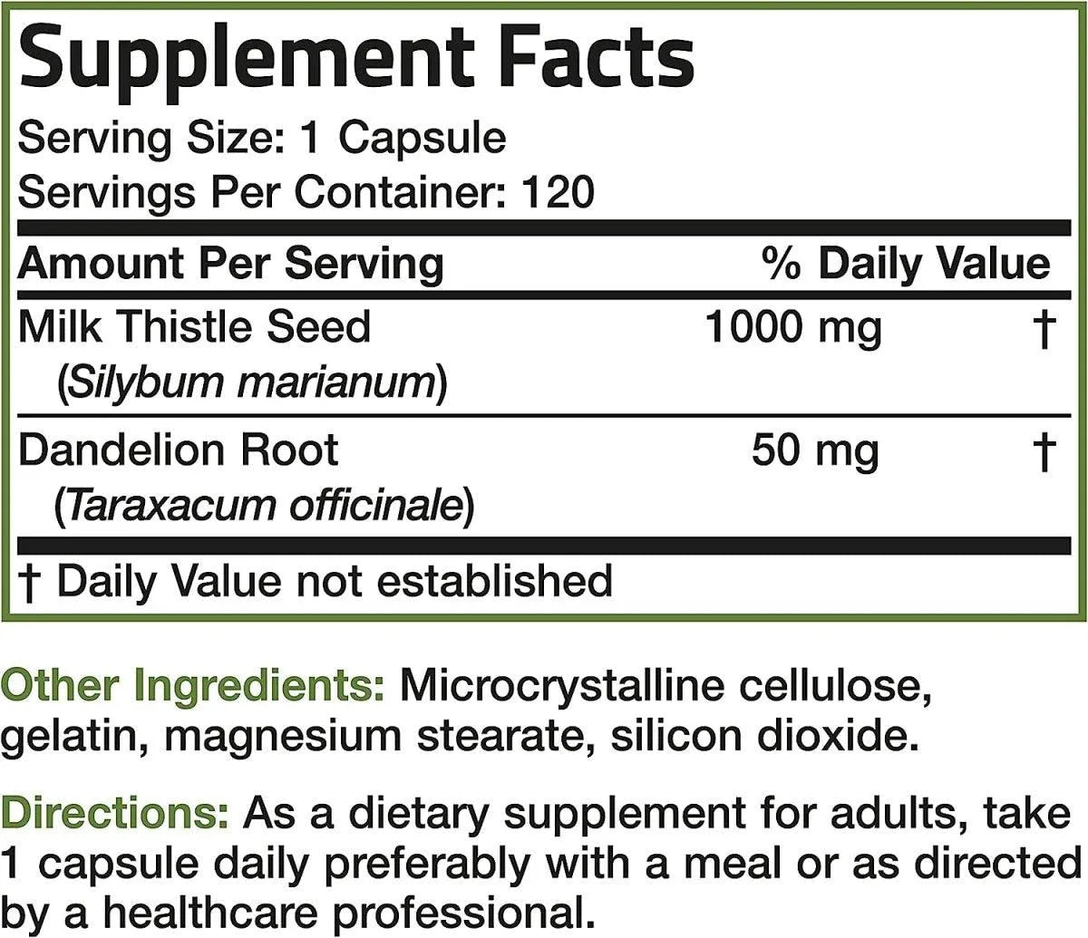 BRONSON - Bronson Milk Thistle 1000Mg. 120 Capsulas - The Red Vitamin MX - Suplementos Alimenticios - {{ shop.shopifyCountryName }}