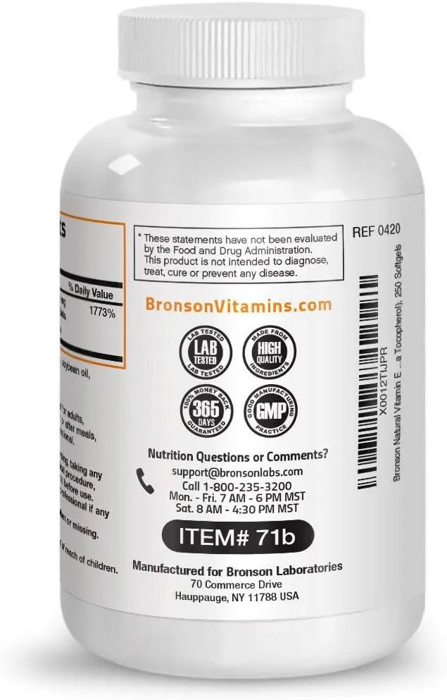 BRONSON - Bronson Natural Vitamin E Complex Supplement 400 I.U. 250 Capsulas Blandas - The Red Vitamin MX - Suplementos Alimenticios - {{ shop.shopifyCountryName }}