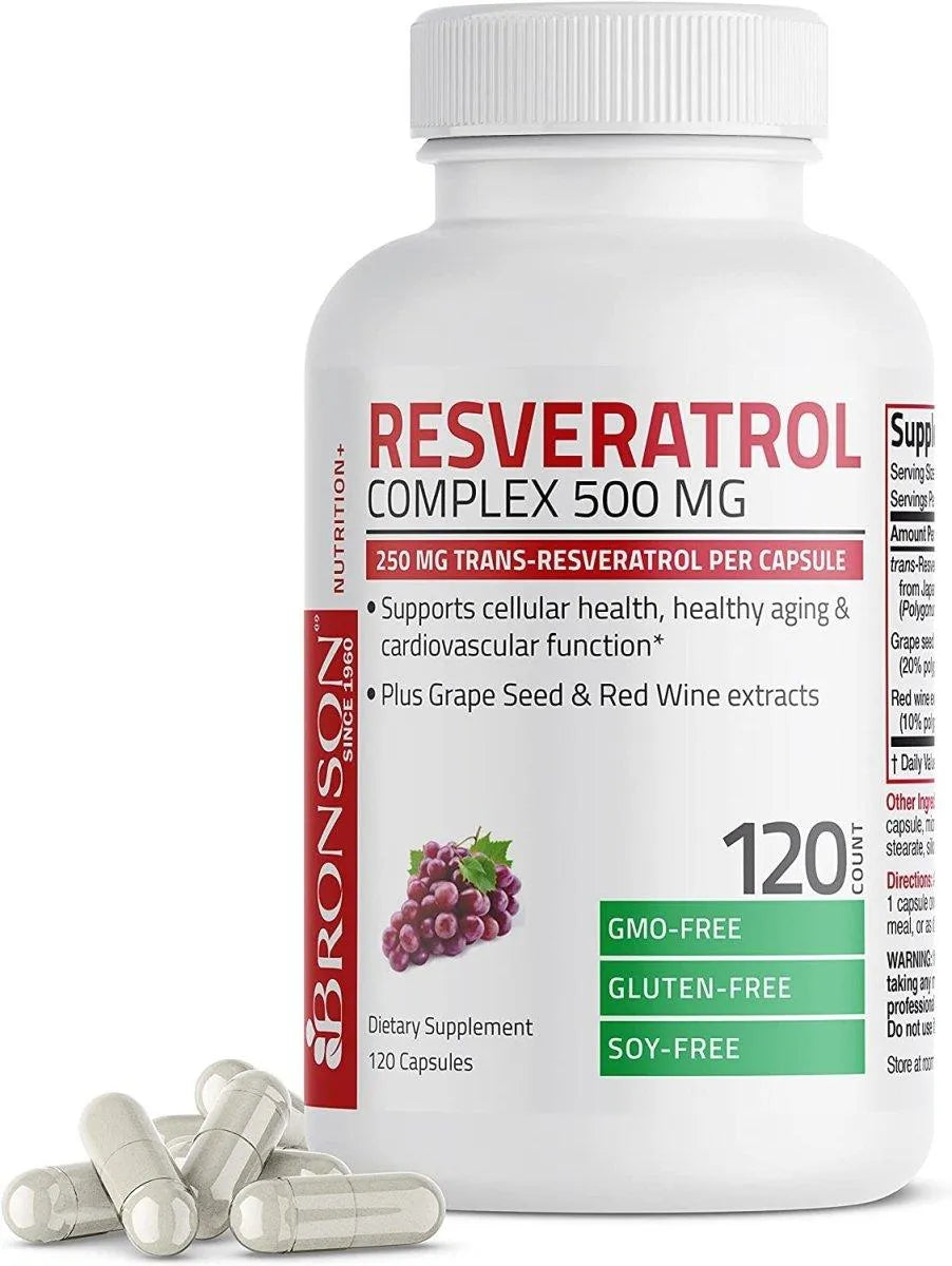 BRONSON - Bronson Resveratrol 500Mg. 120 Capsulas - The Red Vitamin MX - Suplementos Alimenticios - {{ shop.shopifyCountryName }}