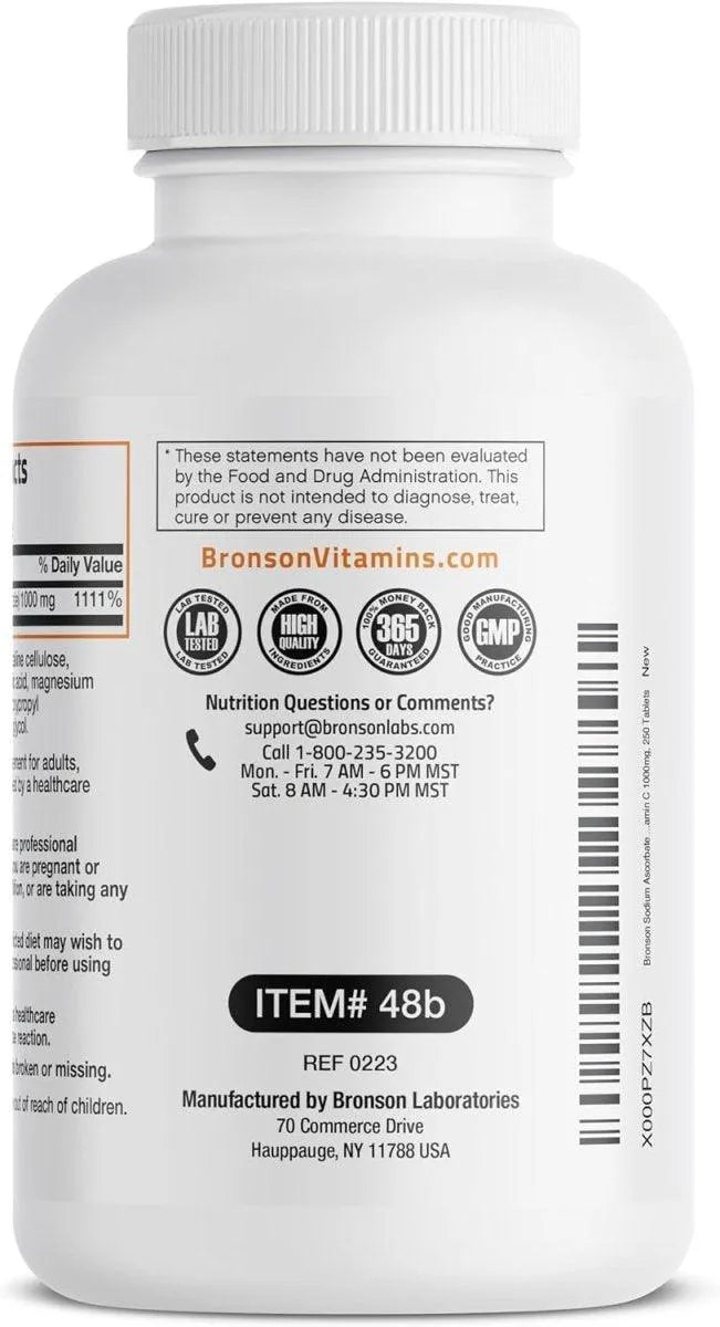 BRONSON - Bronson Sodium Ascorbate Non Acidic Vitamin C 1000Mg. 100 Tabletas - The Red Vitamin MX - Suplementos Alimenticios - {{ shop.shopifyCountryName }}