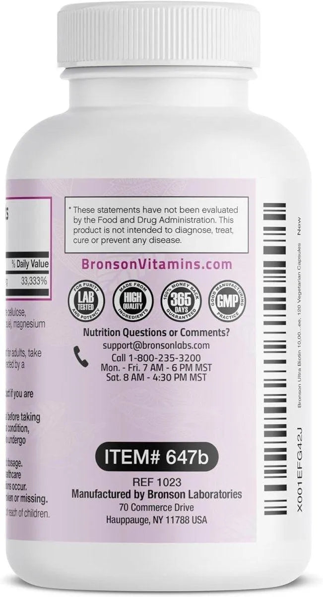 BRONSON - Bronson Ultra Biotin 10,000mcg Hair Skin and Nails 120 Capsulas - The Red Vitamin MX - Suplementos Alimenticios - {{ shop.shopifyCountryName }}