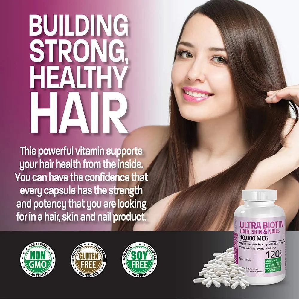 BRONSON - Bronson Ultra Biotin 10,000mcg Hair Skin and Nails 120 Capsulas - The Red Vitamin MX - Suplementos Alimenticios - {{ shop.shopifyCountryName }}