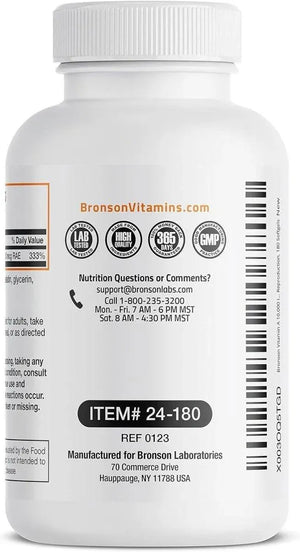 BRONSON - Bronson Vitamin A 10,000 IU 180 Capsulas Blandas - The Red Vitamin MX - Suplementos Alimenticios - {{ shop.shopifyCountryName }}