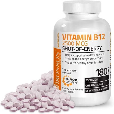 BRONSON - Bronson Vitamin B12 2500mcg Shot of Energy Fast Dissolve Chewable Tablets 180 Tabletas - The Red Vitamin MX - Suplementos Alimenticios - {{ shop.shopifyCountryName }}