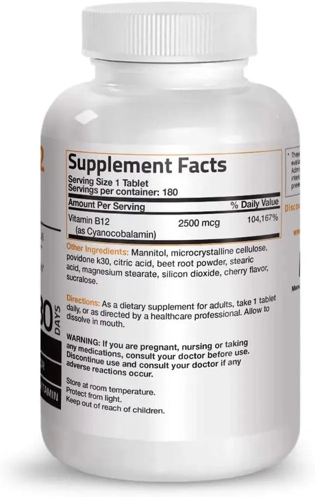 BRONSON - Bronson Vitamin B12 2500mcg Shot of Energy Fast Dissolve Chewable Tablets 180 Tabletas - The Red Vitamin MX - Suplementos Alimenticios - {{ shop.shopifyCountryName }}