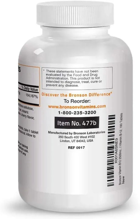 BRONSON - Bronson Vitamin B12 2500mcg Shot of Energy Fast Dissolve Chewable Tablets 180 Tabletas - The Red Vitamin MX - Suplementos Alimenticios - {{ shop.shopifyCountryName }}