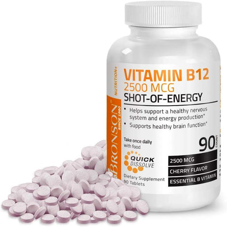 BRONSON - Bronson Vitamin B12 2500mcg Shot of Energy Fast Dissolve Chewable Tablets 90 Tabletas - The Red Vitamin MX - Suplementos Alimenticios - {{ shop.shopifyCountryName }}