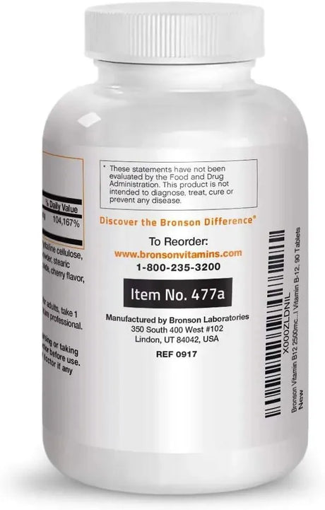 BRONSON - Bronson Vitamin B12 2500mcg Shot of Energy Fast Dissolve Chewable Tablets 90 Tabletas - The Red Vitamin MX - Suplementos Alimenticios - {{ shop.shopifyCountryName }}