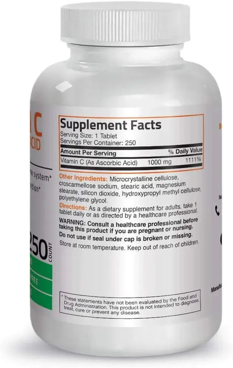 BRONSON - Bronson Vitamin C 1000Mg. Premium Non-GMO Ascorbic Acid 250 Tabletas - The Red Vitamin MX - Suplementos Alimenticios - {{ shop.shopifyCountryName }}