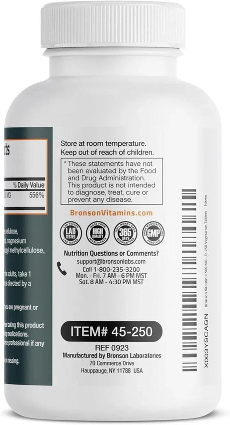 BRONSON - Bronson Vitamin C 500Mg. 250 Tabletas - The Red Vitamin MX - Suplementos Alimenticios - {{ shop.shopifyCountryName }}