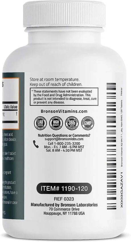 BRONSON - Bronson Vitamin K2 MK-7 100mcg 120 Tabletas - The Red Vitamin MX - Suplementos Alimenticios - {{ shop.shopifyCountryName }}