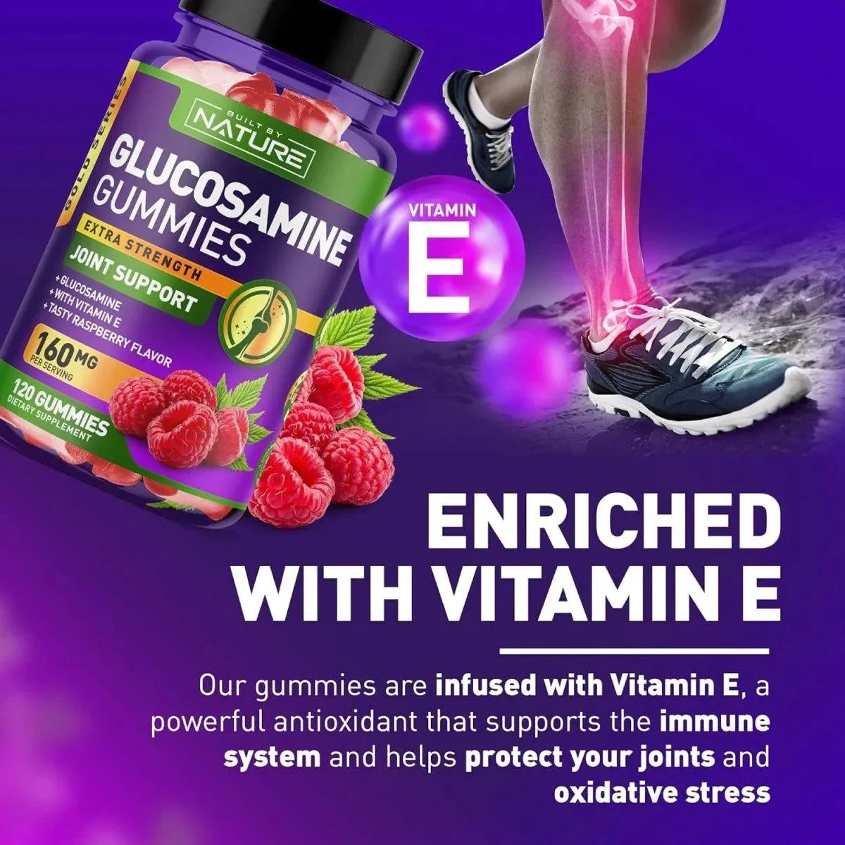 BUILT BY NATURE - Built by Nature Glucosamine Gummies with Vitamin E 120 Gomitas - The Red Vitamin MX - Suplementos Alimenticios - {{ shop.shopifyCountryName }}