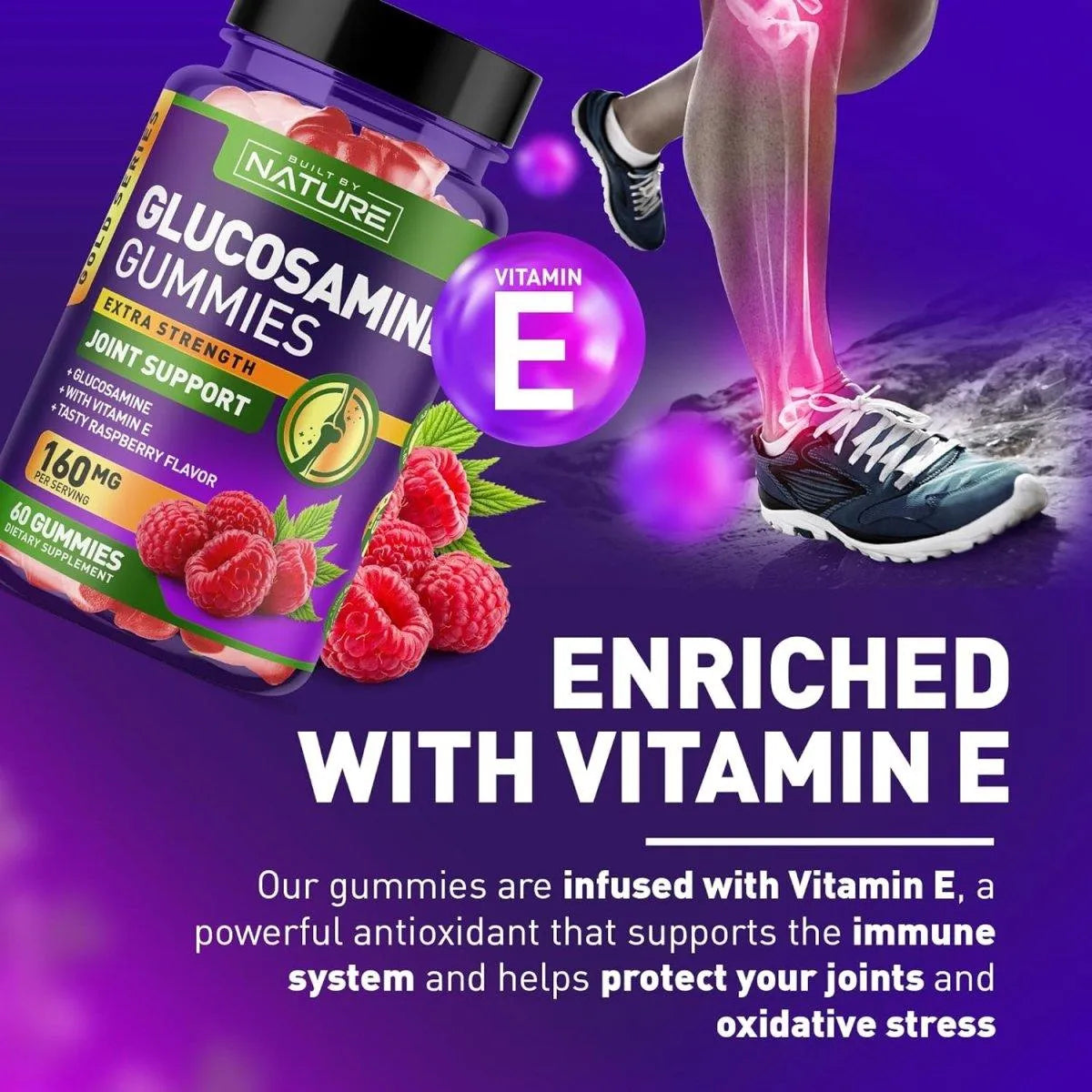 BUILT BY NATURE - Built by Nature Glucosamine Gummies with Vitamin E 60 gomitas - The Red Vitamin MX - Suplementos Alimenticios - {{ shop.shopifyCountryName }}