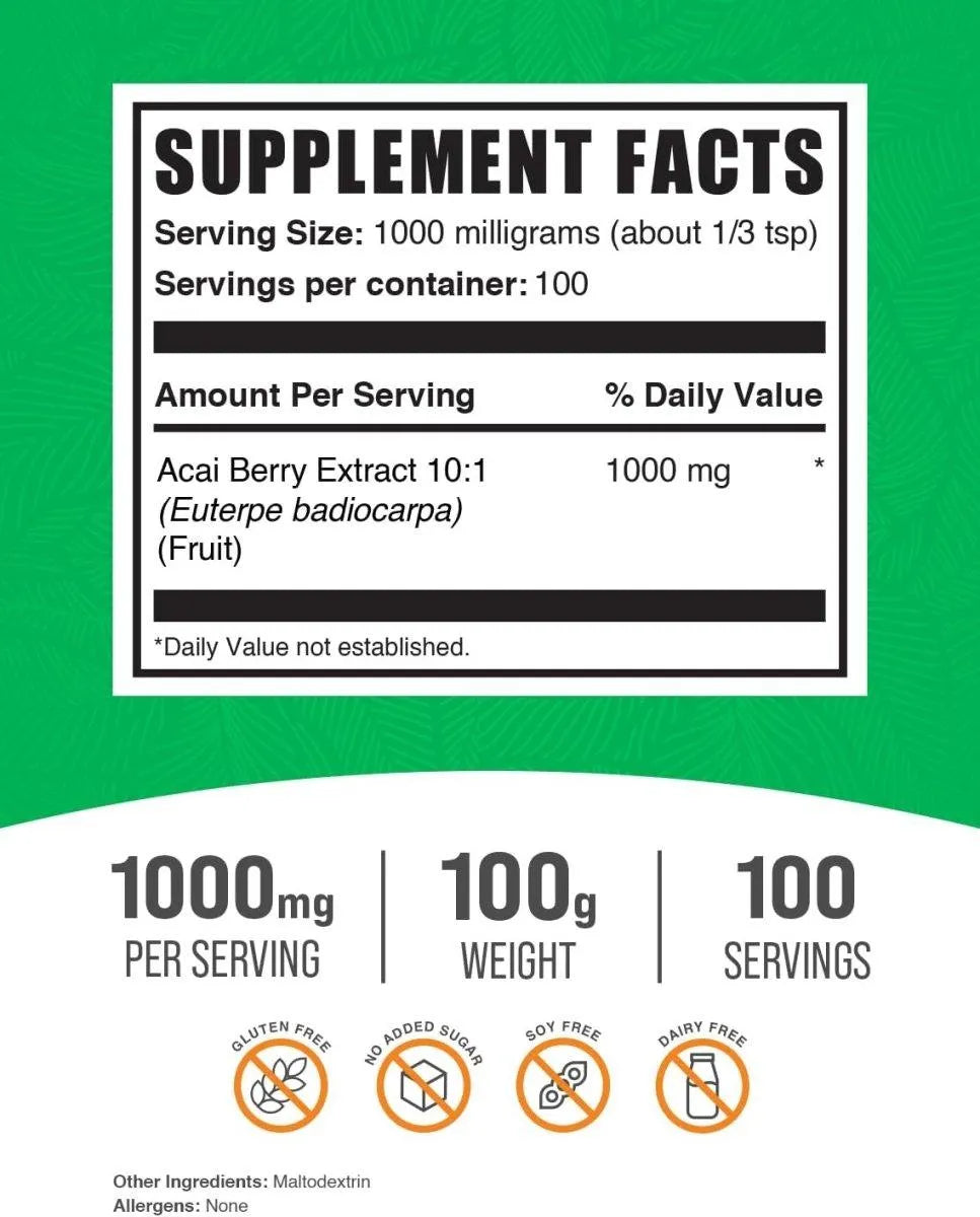 BULK SUPPLEMENTS - Bulk Supplements Acai Berry Extract Powder 100Gr. - The Red Vitamin MX - Suplementos Alimenticios - {{ shop.shopifyCountryName }}