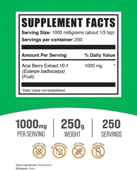 BULK SUPPLEMENTS - Bulk Supplements Acai Berry Extract Powder 250Gr. - The Red Vitamin MX - Suplementos Alimenticios - {{ shop.shopifyCountryName }}