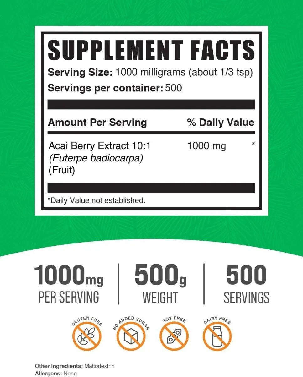 BULK SUPPLEMENTS - Bulk Supplements Acai Berry Extract Powder 500Gr. - The Red Vitamin MX - Suplementos Alimenticios - {{ shop.shopifyCountryName }}