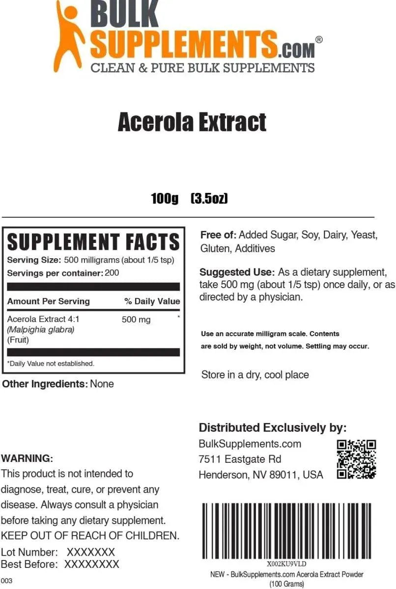 BULK SUPPLEMENTS - Bulk Supplements Acerola Cherry Extract Powder 100Gr. - The Red Vitamin MX - Suplementos Alimenticios - {{ shop.shopifyCountryName }}