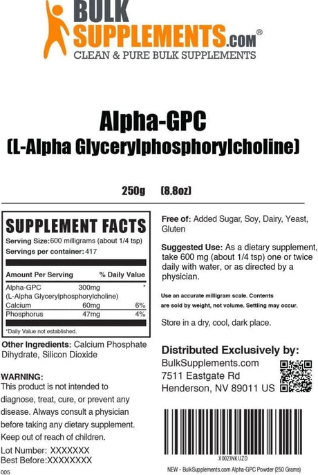 BULK SUPPLEMENTS - Bulk Supplements Alpha GPC Powder 1 Kg. - The Red Vitamin MX - Suplementos Alimenticios - {{ shop.shopifyCountryName }}