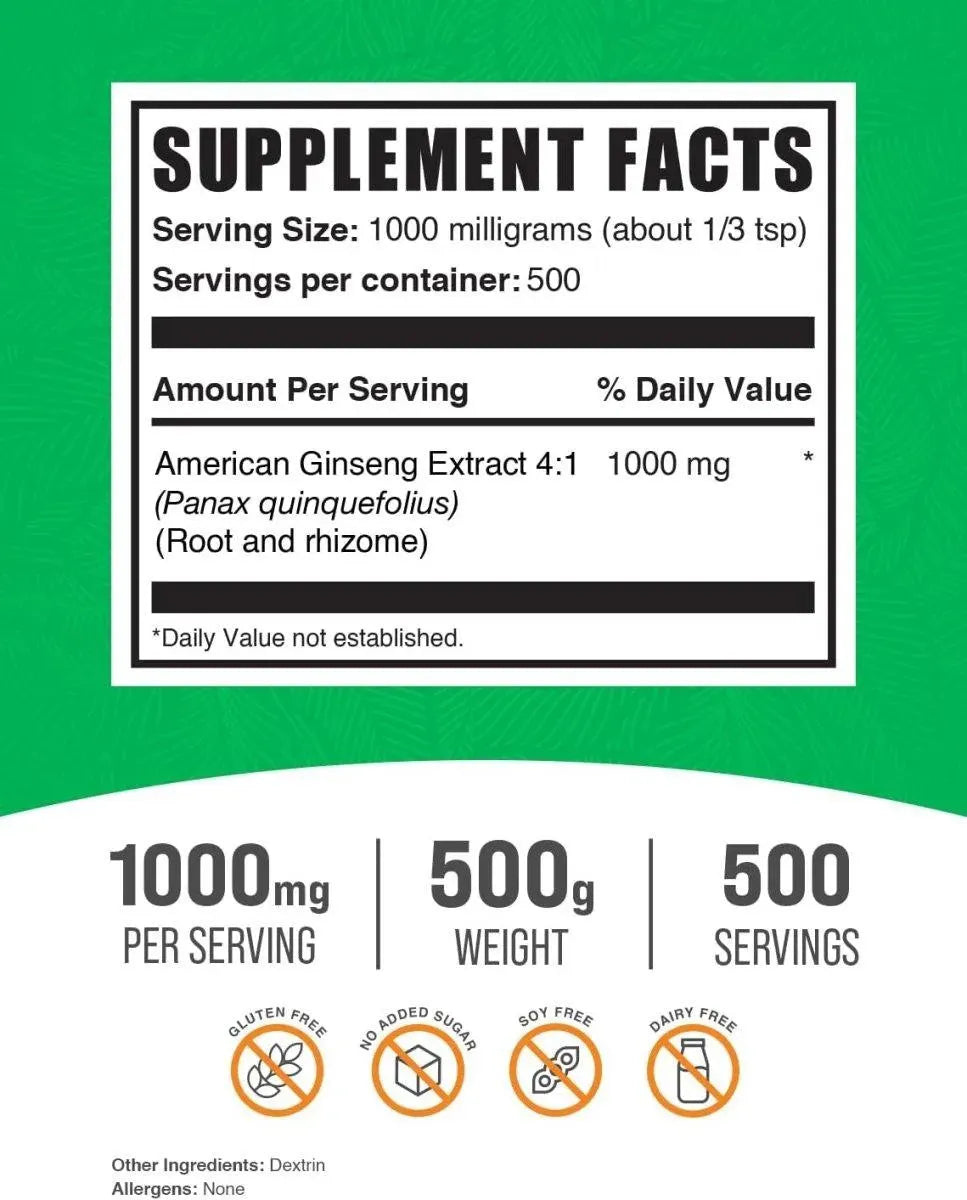 BULK SUPPLEMENTS - Bulk Supplements American Ginseng Extract Powder 500Gr. - The Red Vitamin MX - Suplementos Alimenticios - {{ shop.shopifyCountryName }}