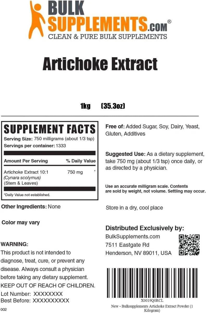 BULK SUPPLEMENTS - Bulk Supplements Artichoke Extract Powder 1 Kg. - The Red Vitamin MX - Suplementos Alimenticios - {{ shop.shopifyCountryName }}