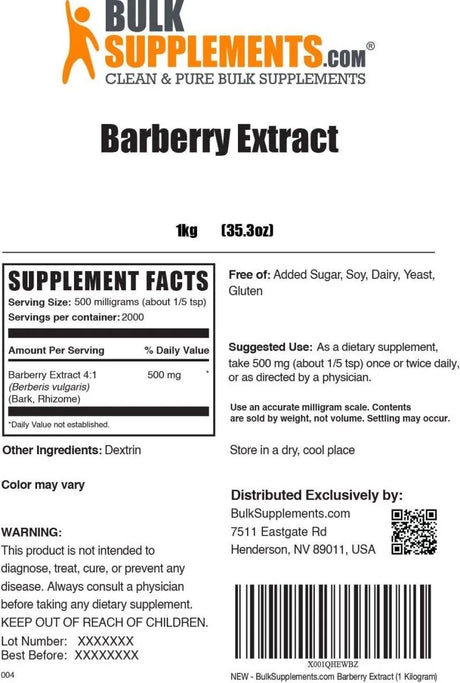 BULK SUPPLEMENTS - Bulk Supplements Barberry Extract Powder 1 Kg. - The Red Vitamin MX - Suplementos Alimenticios - {{ shop.shopifyCountryName }}