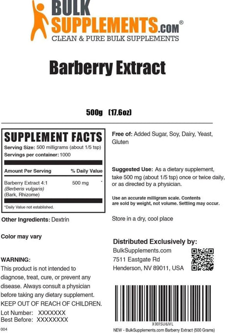 BULK SUPPLEMENTS - Bulk Supplements Barberry Extract Powder 500Gr. - The Red Vitamin MX - Suplementos Alimenticios - {{ shop.shopifyCountryName }}