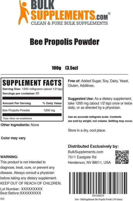 BULK SUPPLEMENTS - Bulk Supplements Bee Propolis Powder 1200Mg. 100Gr. - The Red Vitamin MX - Suplementos Alimenticios - {{ shop.shopifyCountryName }}