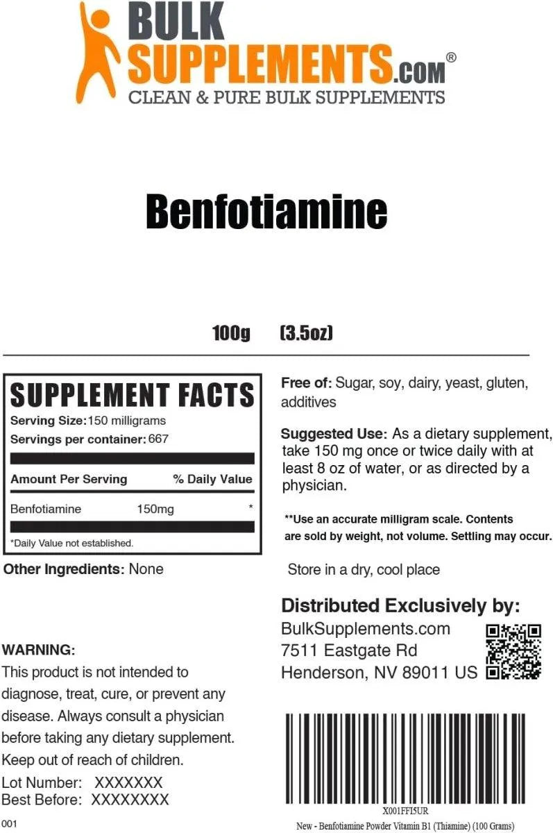 BULK SUPPLEMENTS - Bulk Supplements Benfotiamine Powder 100Gr. - The Red Vitamin MX - Suplementos Alimenticios - {{ shop.shopifyCountryName }}