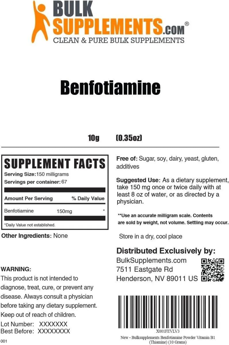 BULK SUPPLEMENTS - Bulk Supplements Benfotiamine Powder 10Gr. - The Red Vitamin MX - Suplementos Alimenticios - {{ shop.shopifyCountryName }}