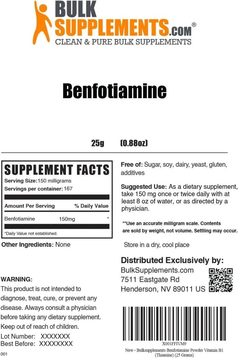 BULK SUPPLEMENTS - Bulk Supplements Benfotiamine Powder 25Gr. - The Red Vitamin MX - Suplementos Alimenticios - {{ shop.shopifyCountryName }}