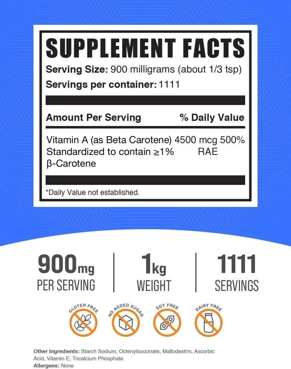 BULK SUPPLEMENTS - Bulk Supplements Beta Carotene Powder 1 Kg. - The Red Vitamin MX - Suplementos Alimenticios - {{ shop.shopifyCountryName }}