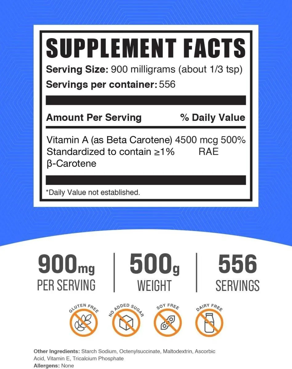 BULK SUPPLEMENTS - Bulk Supplements Beta Carotene Powder 500Gr. - The Red Vitamin MX - Suplementos Alimenticios - {{ shop.shopifyCountryName }}