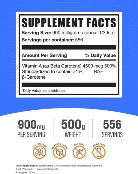 BULK SUPPLEMENTS - Bulk Supplements Beta Carotene Powder 500Gr. - The Red Vitamin MX - Suplementos Alimenticios - {{ shop.shopifyCountryName }}