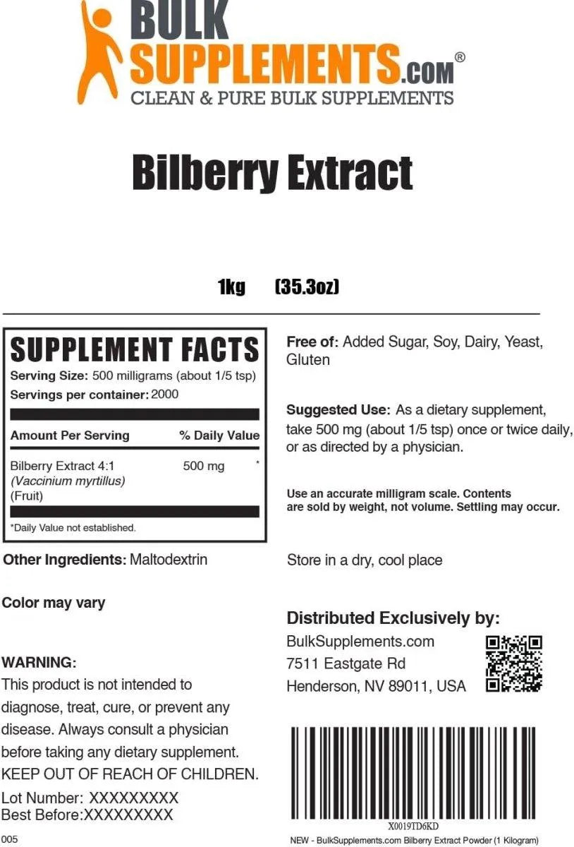 BULK SUPPLEMENTS - Bulk Supplements Bilberry Extract Powder 1 Kg. - The Red Vitamin MX - Suplementos Alimenticios - {{ shop.shopifyCountryName }}