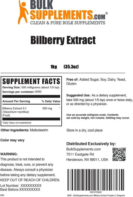 BULK SUPPLEMENTS - Bulk Supplements Bilberry Extract Powder 1 Kg. - The Red Vitamin MX - Suplementos Alimenticios - {{ shop.shopifyCountryName }}