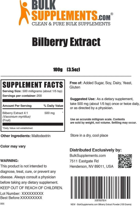 BULK SUPPLEMENTS - Bulk Supplements Bilberry Extract Powder 100Gr. - The Red Vitamin MX - Suplementos Alimenticios - {{ shop.shopifyCountryName }}