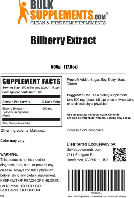 BULK SUPPLEMENTS - Bulk Supplements Bilberry Extract Powder 500Gr. - The Red Vitamin MX - Suplementos Alimenticios - {{ shop.shopifyCountryName }}