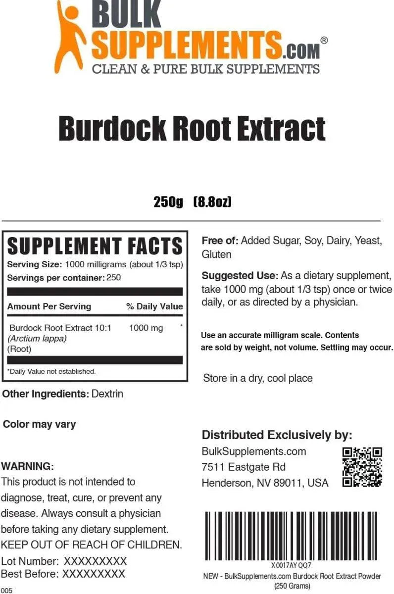 BULK SUPPLEMENTS - Bulk Supplements Burdock Root Extract Powder 250Gr. - The Red Vitamin MX - Suplementos Alimenticios - {{ shop.shopifyCountryName }}
