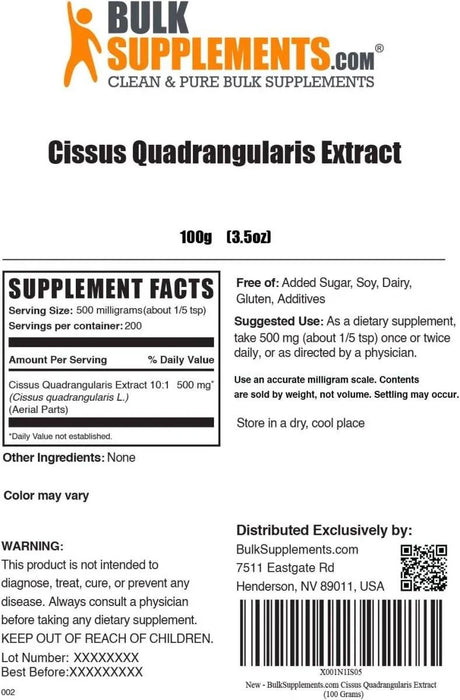 BULK SUPPLEMENTS - Bulk Supplements Cissus Quadrangularis Extract Powder 100Gr. - The Red Vitamin MX - Suplementos Alimenticios - {{ shop.shopifyCountryName }}