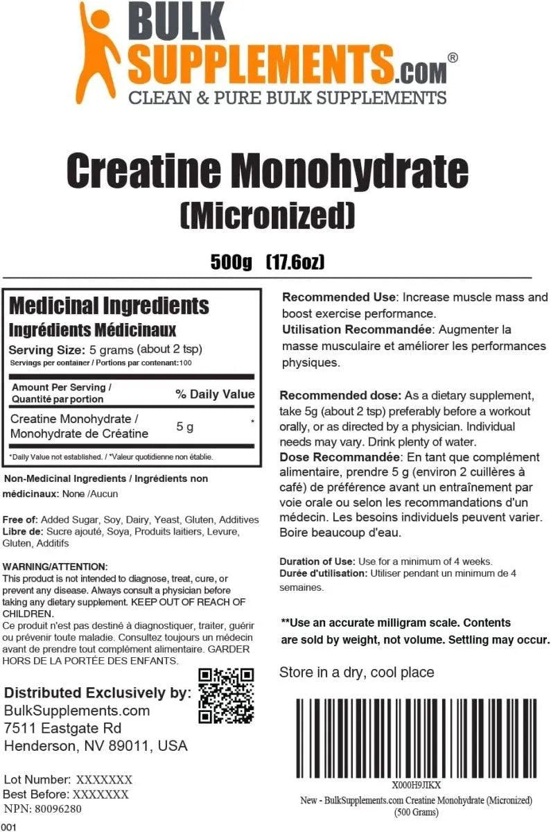 BULK SUPPLEMENTS - Bulk Supplements Creatine Monohydrate Powder 500G. - The Red Vitamin MX - Suplementos Alimenticios - {{ shop.shopifyCountryName }}