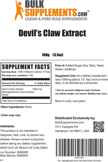 BULK SUPPLEMENTS - Bulk Supplements Devil's Claw Extract Powder 100Gr. - The Red Vitamin MX - Suplementos Alimenticios - {{ shop.shopifyCountryName }}