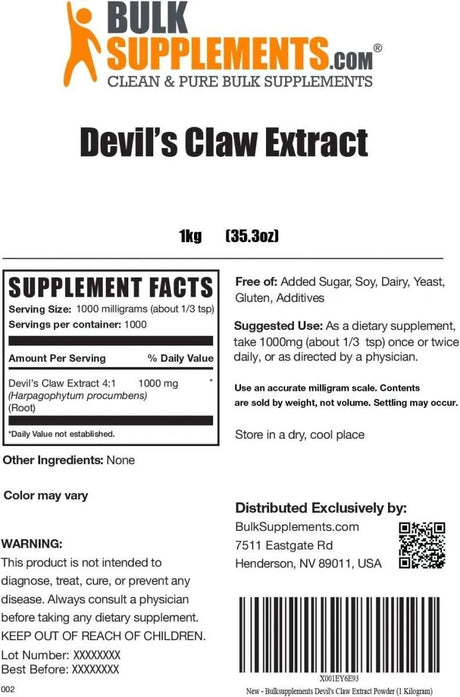 BULK SUPPLEMENTS - Bulk Supplements Devil's Claw Extract Powder 1Kg. - The Red Vitamin MX - Suplementos Alimenticios - {{ shop.shopifyCountryName }}